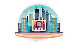 Floating City Platform Icon, Urban Development Tech, vector design Generative AI