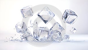 Floating clear ice cubes isolated asset