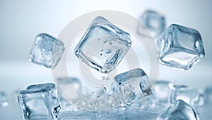 Floating clear ice cubes isolated asset