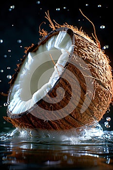 Floating Coconut Half with Droplets