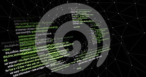 Floating code panels showing JavaScript syntax in digital mesh, with white wireframe mesh network