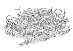 Floating community with multiple interconnected platforms