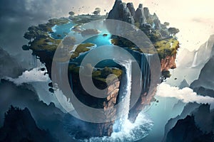 A Floating Continent With Waterfalls And Rivers. Generative AI