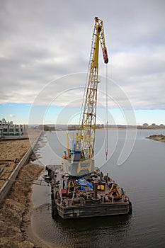 Floating crane in Kazanka river, Kazan, Russia