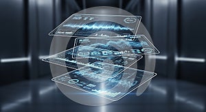 Data analysis dashboards with charts and graphs showcasing information technology business intelligence and advanced analytics