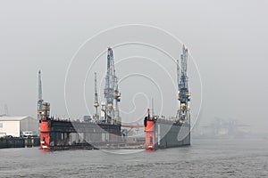 Floating dock in the harbor of Hamburg.