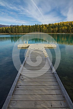 Floating dock perspective at Boya Lake Provincial Park, BC