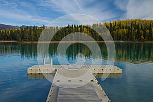 Floating dock at pristine Boya Lake Provincial Park, BC