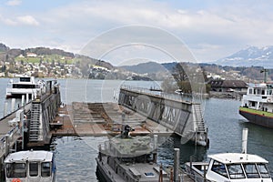 Floating dock for repairing ships and tourist cruisers on Lake Lucerne  in the harbor of city of Lucerne.