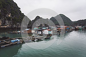 Floating fish farm in ha long bay vietnam