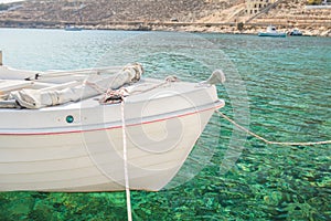 Floating fishing boat in Kalymnos island bay