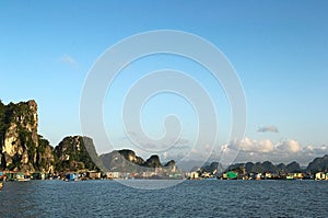 Floating fishing village in the Ha Long Bay