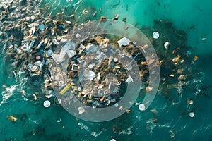 Floating Garbage Patch in Blue Ocean Waters