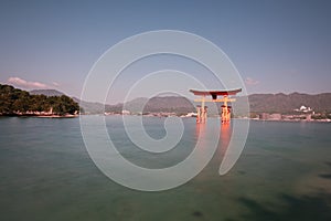 The floating gate of Itsukushima Shrine,in sunny day ,Miyajima,