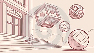 Floating geometric shapes, abstract and modern art design element vector design Generative AI