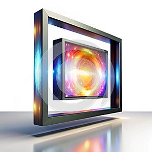 Floating glowing digital art frame with rotating artwork