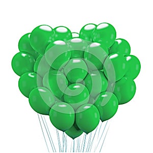 Floating green balloons, heart shape, gift for love, 3D rendering