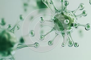 Floating Green Virus Particles on Light Background.