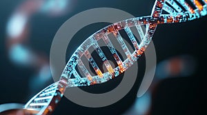 Floating holographic DNA helix with vibrant epigenetic data streams, genome research, holographic visualization