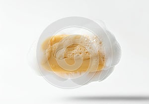 A floating horizontal soap with foam and bubbles, no lebels, on a solid white background