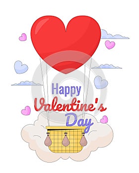 Floating hot air balloon on Valentines day ecard greeting card design