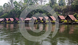 Floating hotel houses on the River Kwai