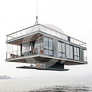 Floating house isolated on white background