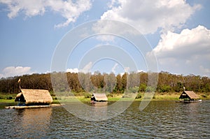 Floating house on river