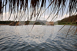 Floating house on river