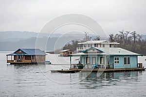 Floating houses built on water due to global warming photo