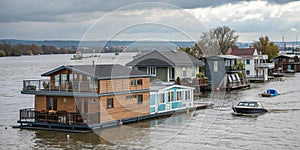 Floating houses built on water due to global warming photo