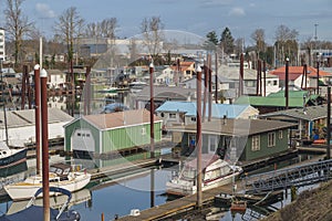 Floating houses and a marina community Portland Oregon