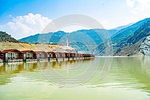 Floating Huts on tehri lake, Floating resort on tehri lake, Uttarakhand, India. Maldives of india. Tehri lake in Uttarakhand,