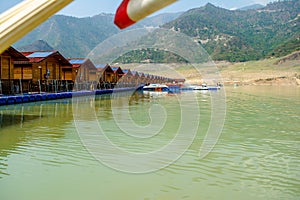 Floating Huts on tehri lake, Floating resort on tehri lake, Uttarakhand, India. Maldives of india. Tehri lake in Uttarakhand,