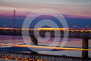 Floating of ice on Amur river in Khabarovsk, Russia