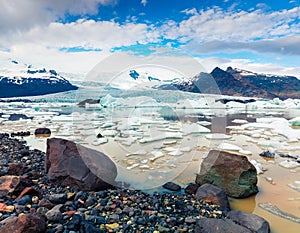 Floating ice box on the Fjallsarlon glacial lagoon