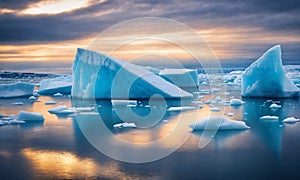Floating ice floes in the Arctic Ocean. Beauty of the North Pole