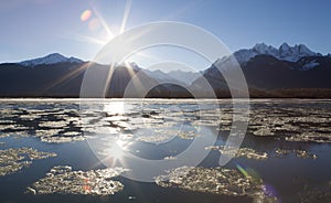 Floating ice with sun