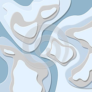 Floating ice, winter river, fossils, map of the area, toponyms. Cardboard layers, abstract wavy shapes. photo