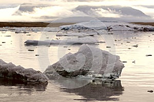 Floating icebergs at Jokulsarlon glacier lagoon in south Iceland