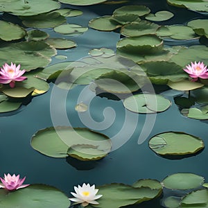 A floating island covered in shimmering, translucent water lilies that defy gravity as they hover above the water2