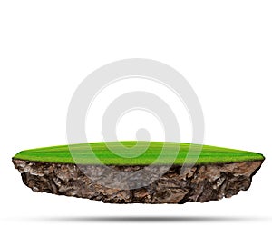 Floating island of green grass field on rock land use for abstract background backdrop