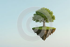 A floating island with a lonely tree. Space for text.
