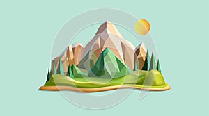 Floating Island mountain with forest Landscape, poly 3d render illustration, virtual world