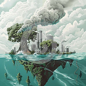 Floating Island With Smoke