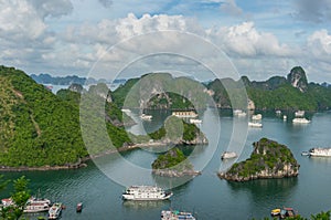 Floating islands in Ha Long bay in Vietnam