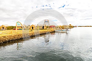 Floating Islands on Lake Titicaca Puno, Peru, South America, thatched home. Dense root that plants Khili