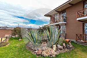 Floating Islands on Lake Titicaca Puno, Peru, South America, thatched home. photo