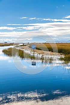 Floating Islands on Lake Titicaca,South America, located on border of Peru and Bolivia. It sits 3,812 m above sea level