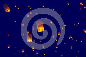 Floating lanterns or Balloon on the sky background.